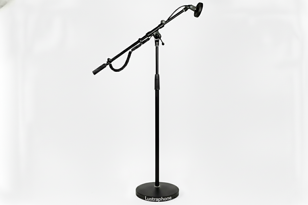 mic stand boom pole with small lustraphone label at bottom